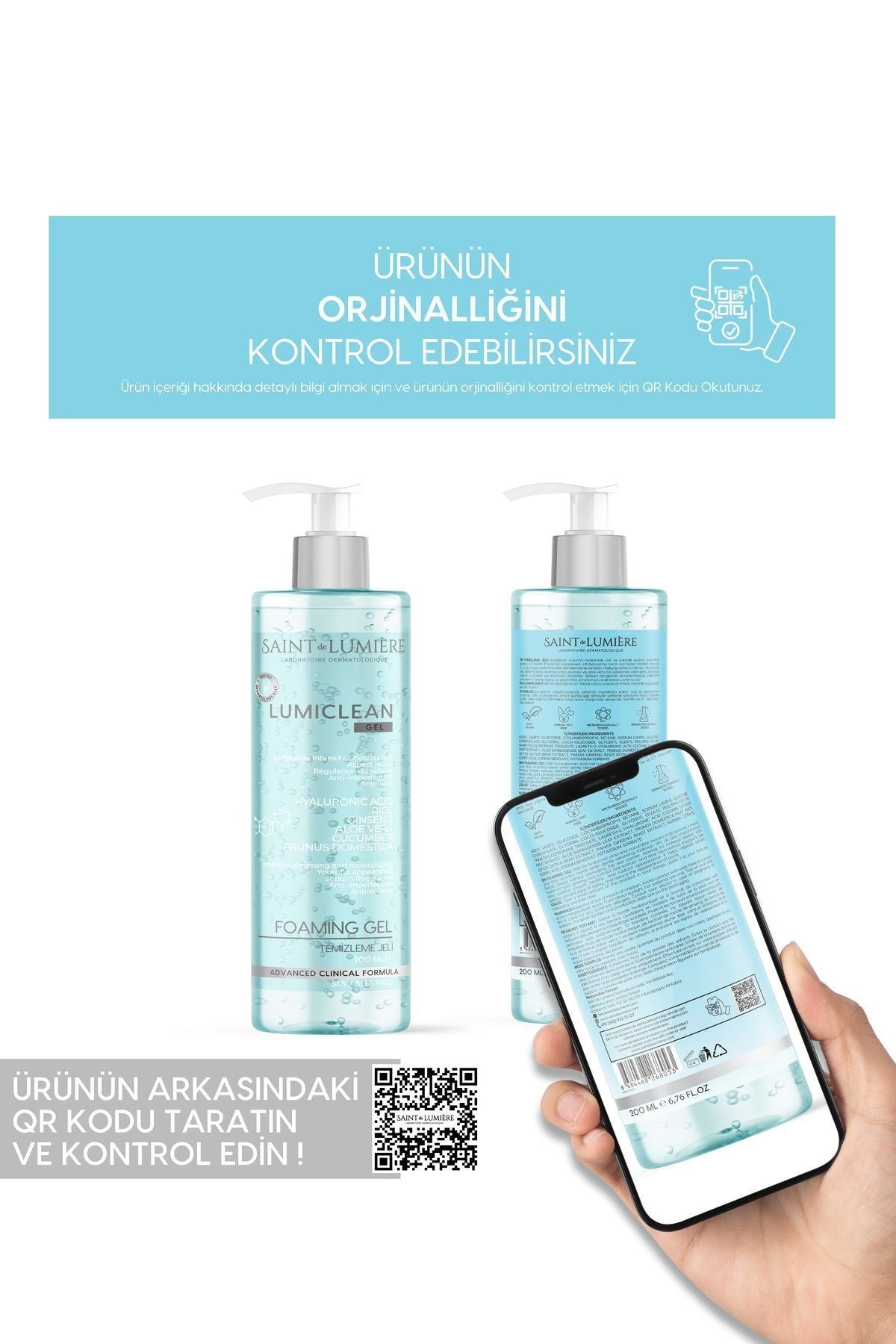 LUMICLEAN Nemlendirici ve Bariyer Onarıcı Temizleme Jeli 200 ml Hassas,Kuru ve Yağlı- Pirinç, Hyalur