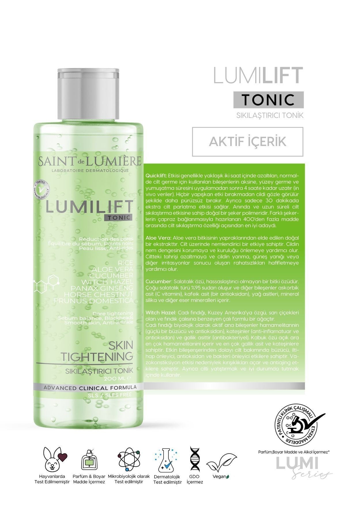 LUMILIFT Canlandırıcı, Gözenek Sıkılaştırıcı, Kırışıklık, Siyah Nokta ve Leke Karşıtı, Tonik 200ml