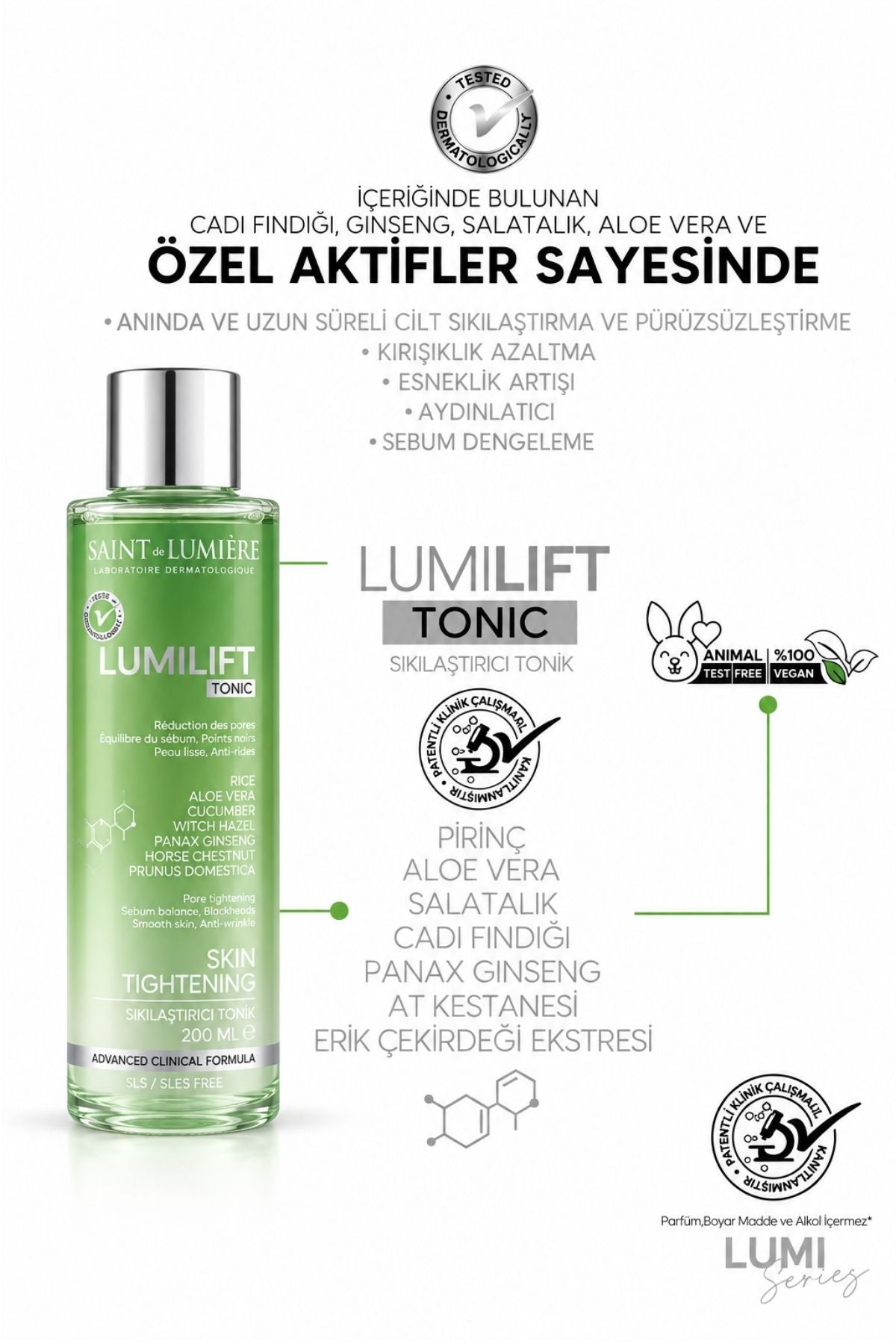 LUMILIFT Canlandırıcı, Gözenek Sıkılaştırıcı, Kırışıklık, Siyah Nokta ve Leke Karşıtı, Tonik 200ml