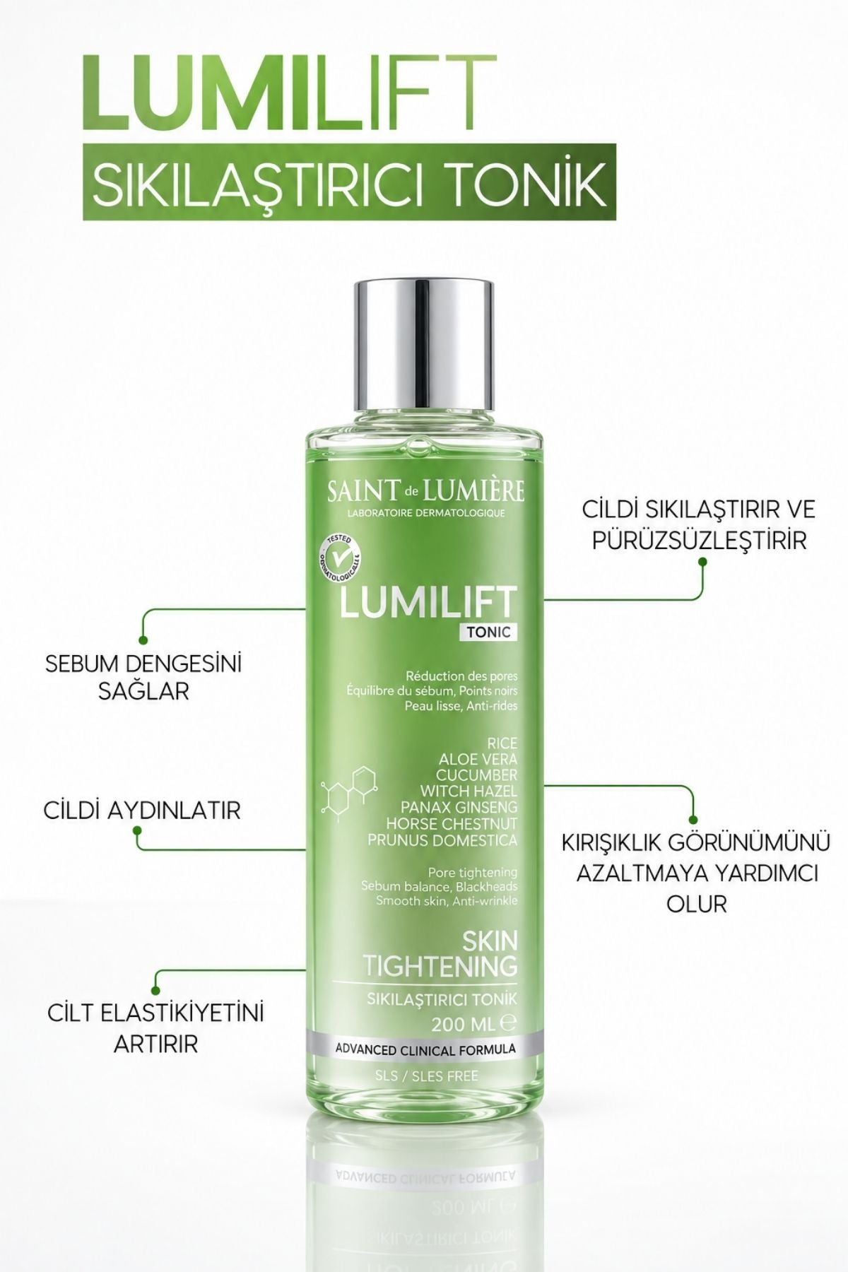 LUMILIFT Canlandırıcı, Gözenek Sıkılaştırıcı, Kırışıklık, Siyah Nokta ve Leke Karşıtı, Tonik 200ml