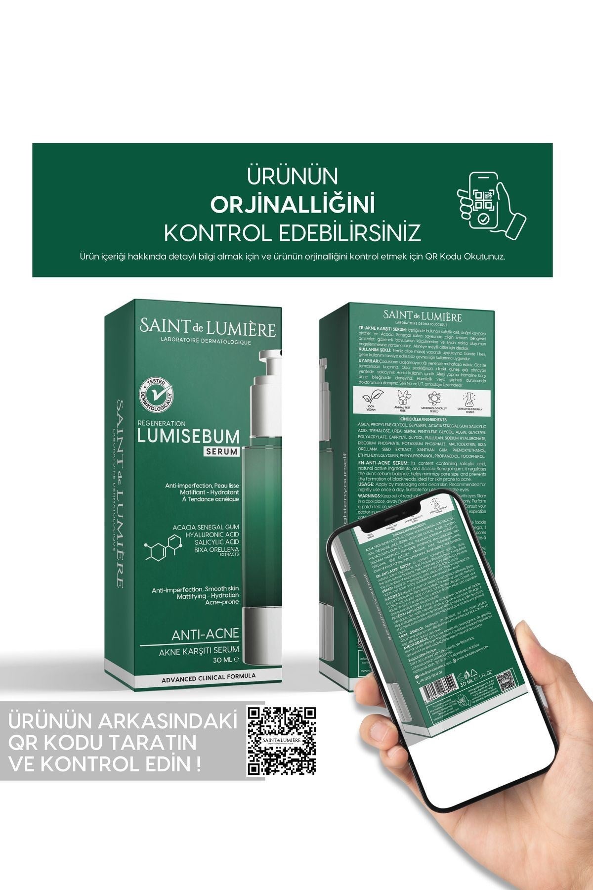 LUMISEBUM Akne,Siyah Nokta ve Leke Karşıtı,Sebum Dengeleyici Matlaştırıcı ve Nemlendirici Serum 30ml