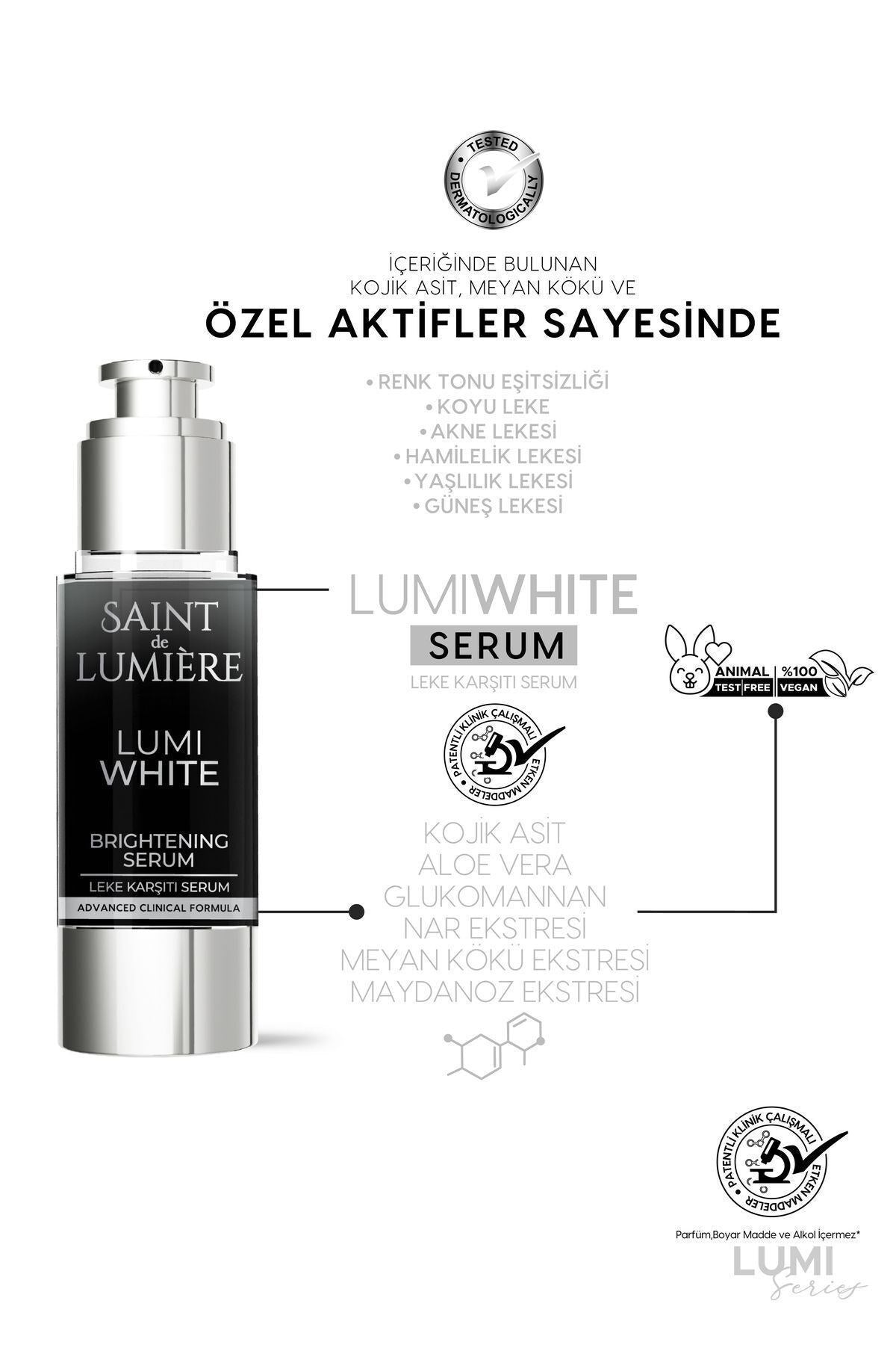 LUMIWHITE Leke Karşıtı, Cilt Tonu Eşitleyici ve Aydınlatıcı Serum 30ml - Akne, Hamilelik ve Güneş