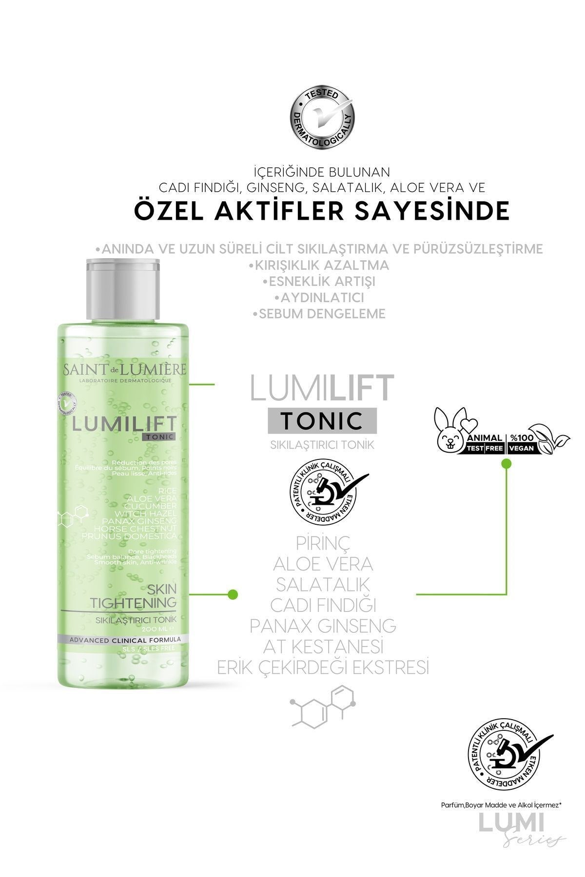 LUMILIFT Canlandırıcı, Gözenek Sıkılaştırıcı, Kırışıklık, Siyah Nokta ve Leke Karşıtı, Tonik 200ml