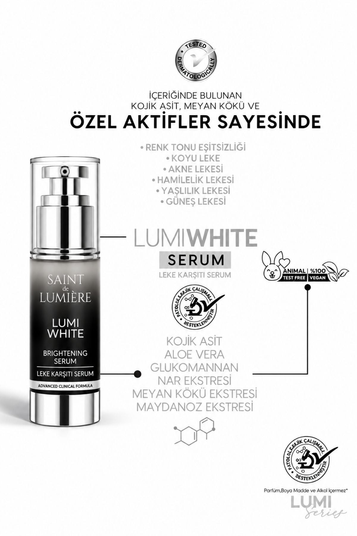 LUMIWHITE Leke Karşıtı, Cilt Tonu Eşitleyici ve Aydınlatıcı Serum 30ml - Akne, Hamilelik ve Güneş
