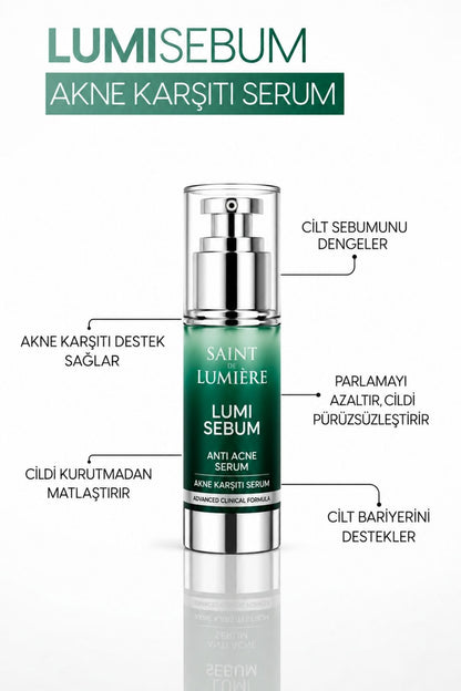 LUMISEBUM Akne,Siyah Nokta ve Leke Karşıtı,Sebum Dengeleyici Matlaştırıcı ve Nemlendirici Serum 30ml