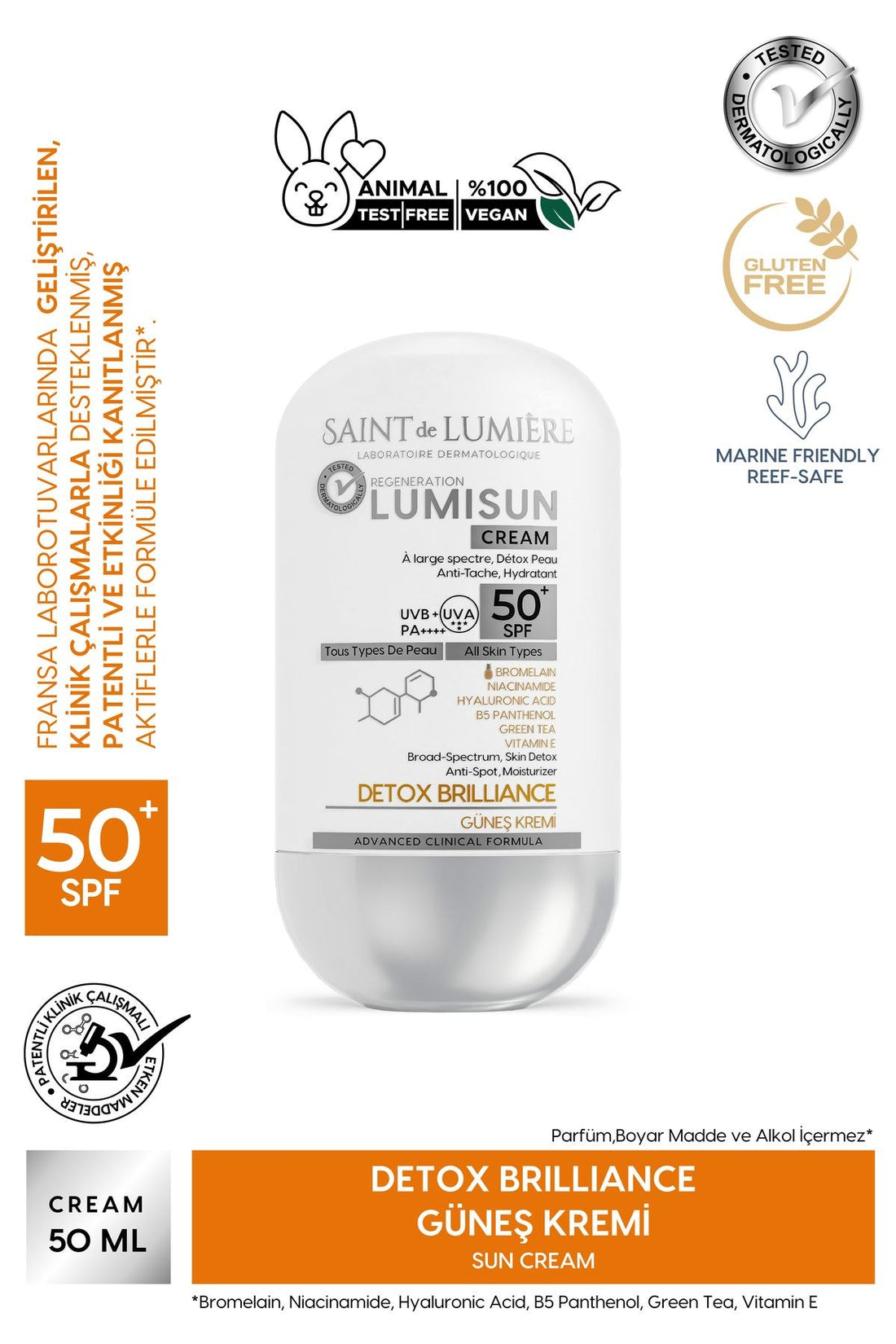 LUMISUN Detox Brilliance SPF 50+, 50 ml Güneş Kremi - Bromelain, Niacinamide, E vitamin, Hyaluronik 