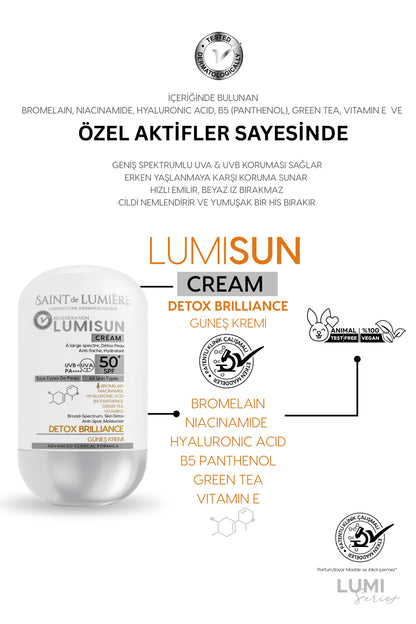 LUMISUN Detox Brilliance SPF 50+, 50 ml Güneş Kremi - Bromelain, Niacinamide, E vitamin, Hyaluronik