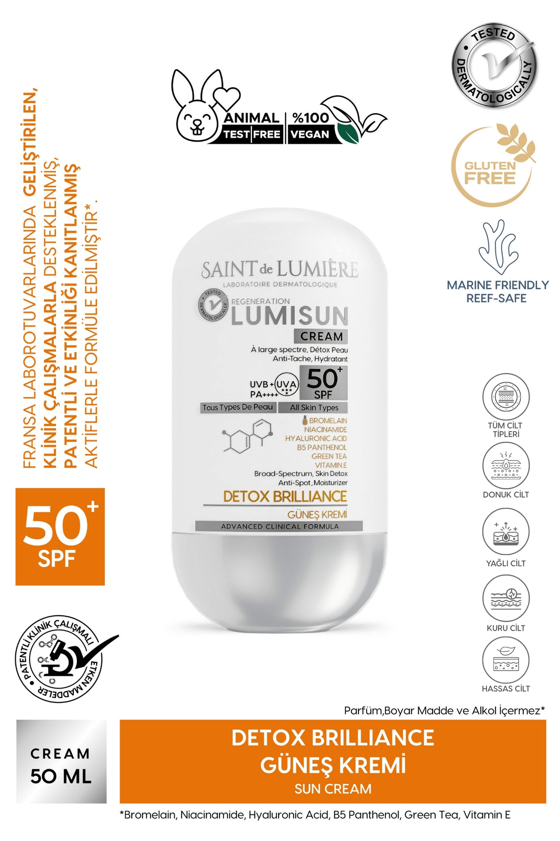 LUMISUN Detox Brilliance SPF 50+, 50 ml Güneş Kremi - Bromelain, Niacinamide, E vitamin, Hyaluronik