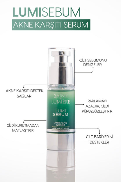 LUMISEBUM Akne,Siyah Nokta ve Leke Karşıtı,Sebum Dengeleyici Matlaştırıcı ve Nemlendirici Serum 30ml